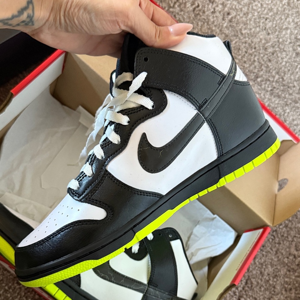 Nike Black and White Sneakers with Neon Green Soles & lightening